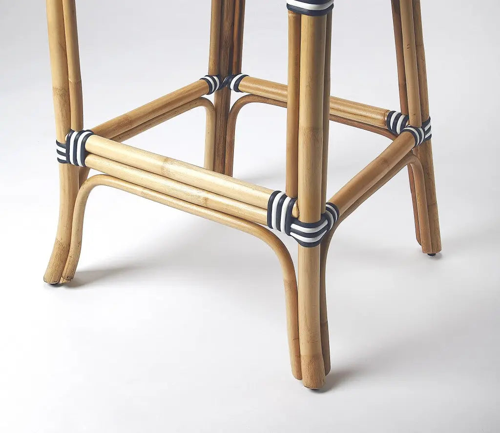 28" Blue and White and Natural Rattan Bar Chair Homeroots Living Room