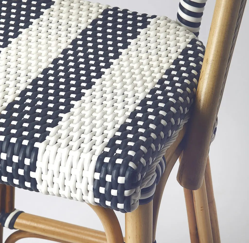 28" Blue and White and Natural Rattan Bar Chair Homeroots Living Room
