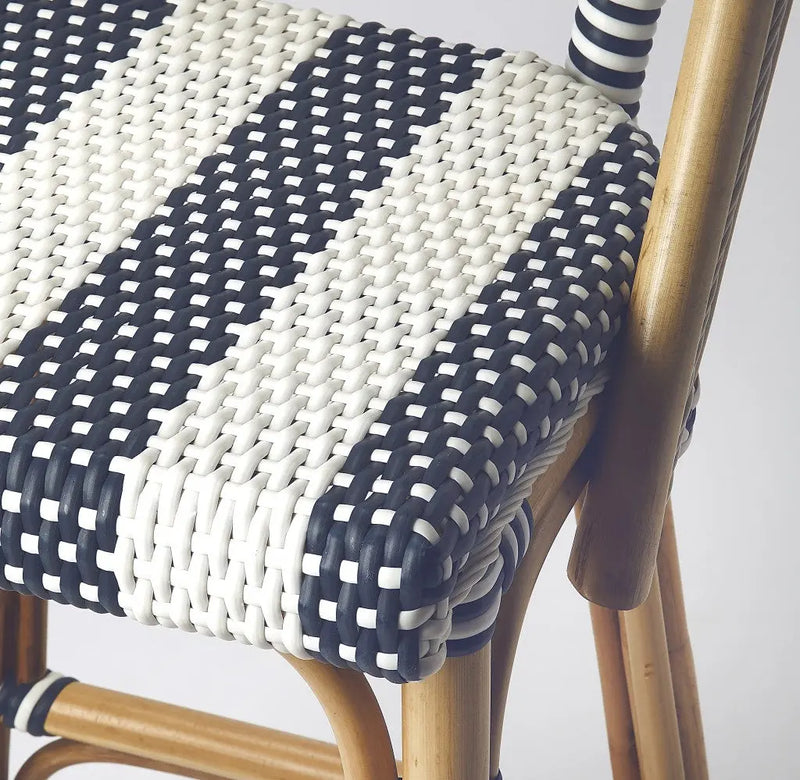 28" Blue and White and Natural Rattan Bar Chair Homeroots Living Room