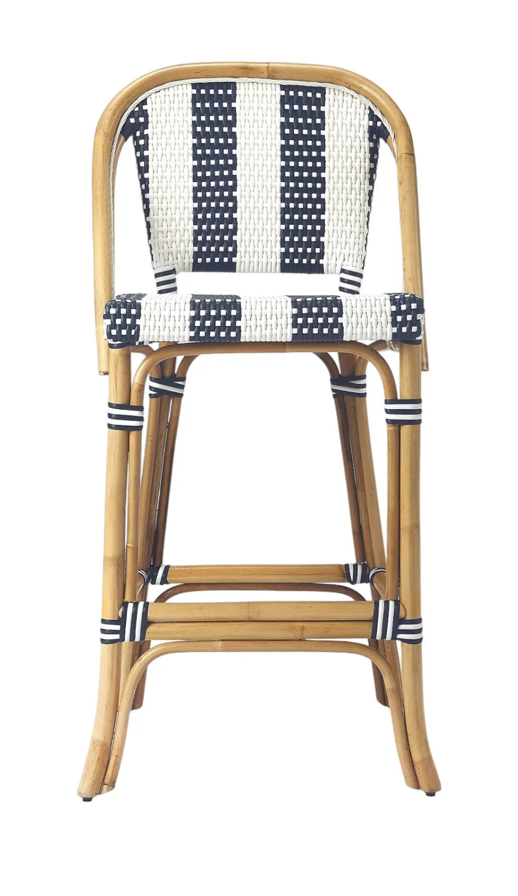 28" Blue and White and Natural Rattan Bar Chair Homeroots Living Room