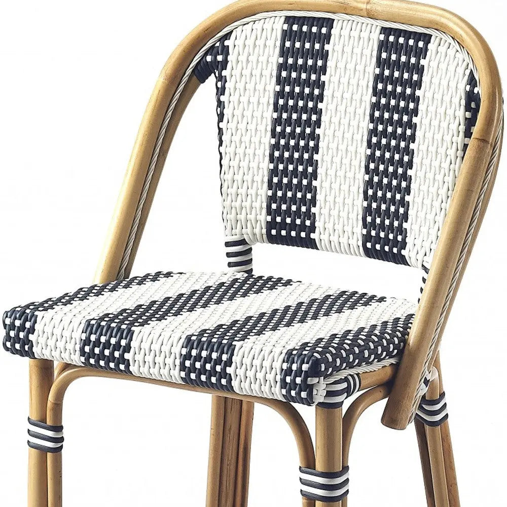 28" Blue and White and Natural Rattan Bar Chair Homeroots Living Room