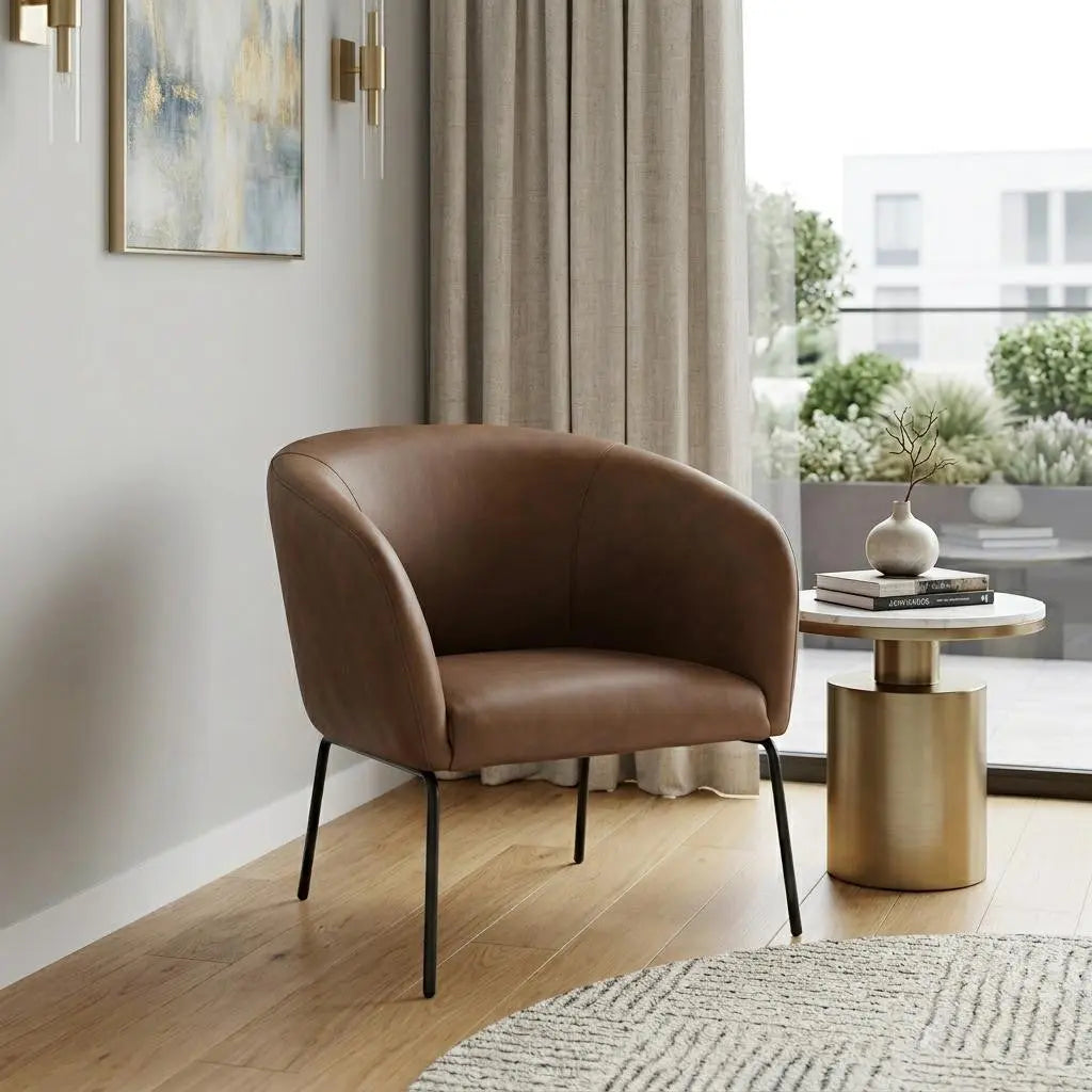 28" Brown And Black Faux Leather And Upholstered Club Chair Homeroots Living Room