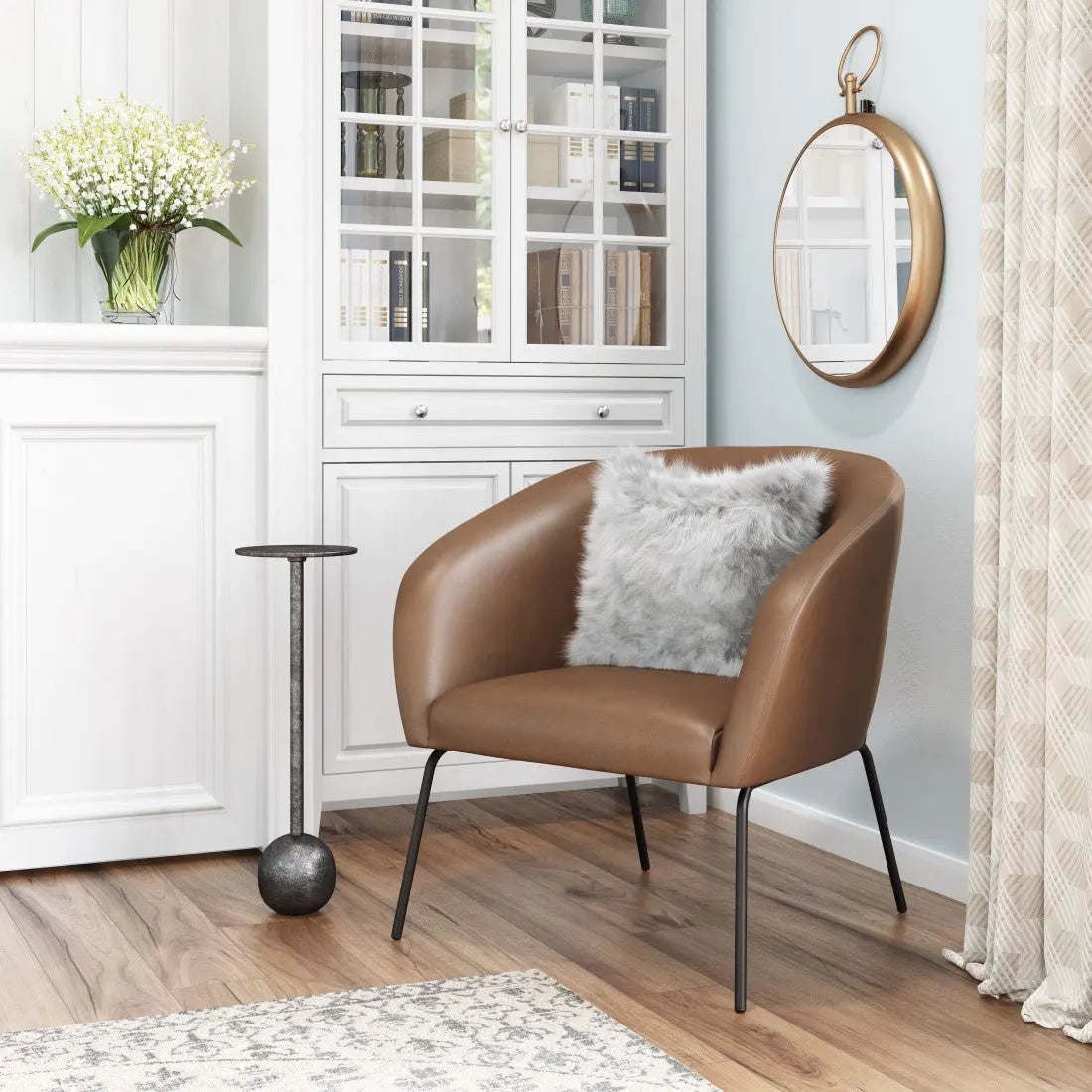 28" Brown And Black Faux Leather And Upholstered Club Chair Homeroots Living Room