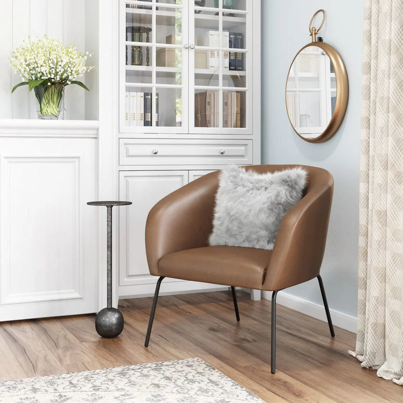 28" Brown And Black Faux Leather And Upholstered Club Chair Homeroots Living Room