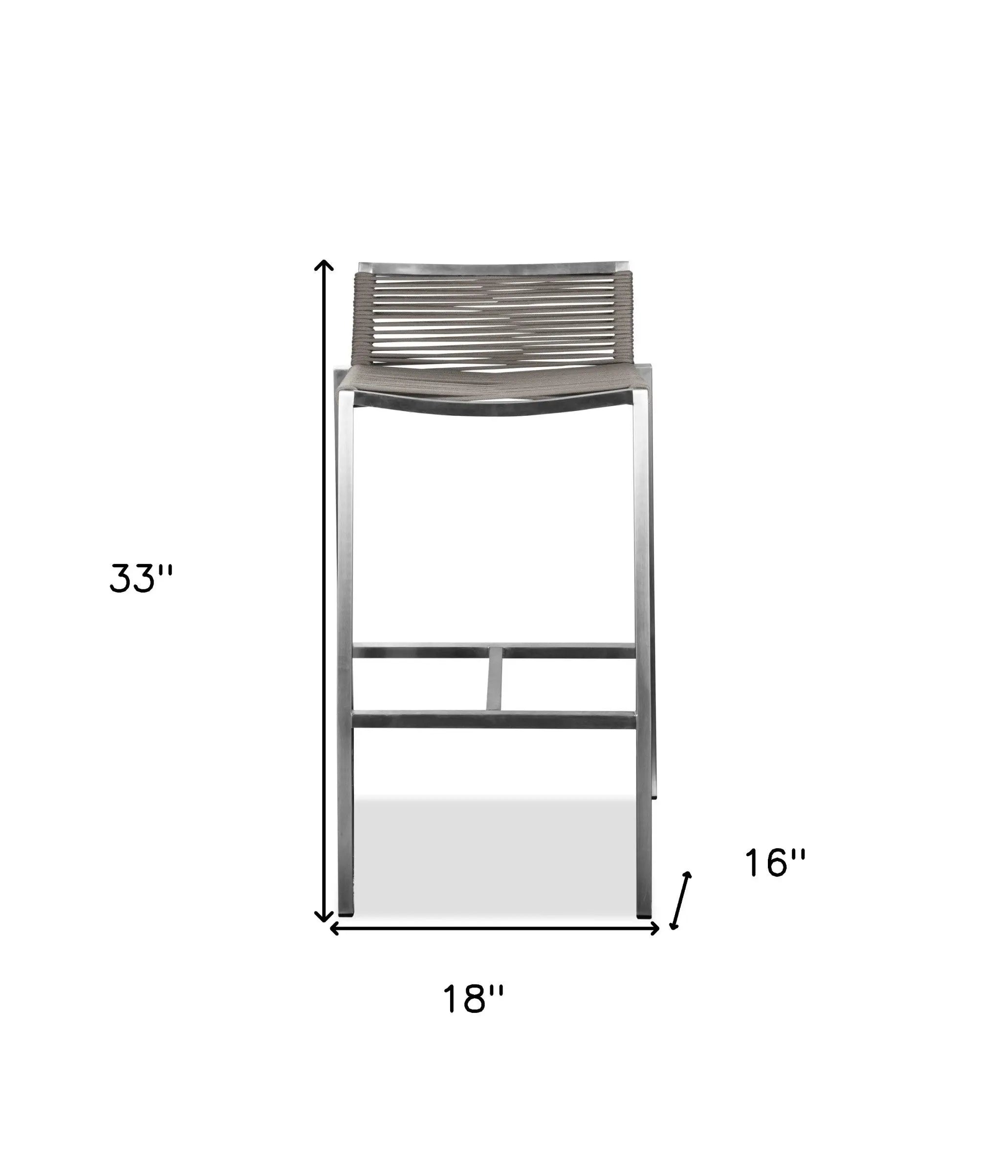 28" Brown And Silver Stainless Steel Low Back Bar Height Bar Chair Homeroots Living Room