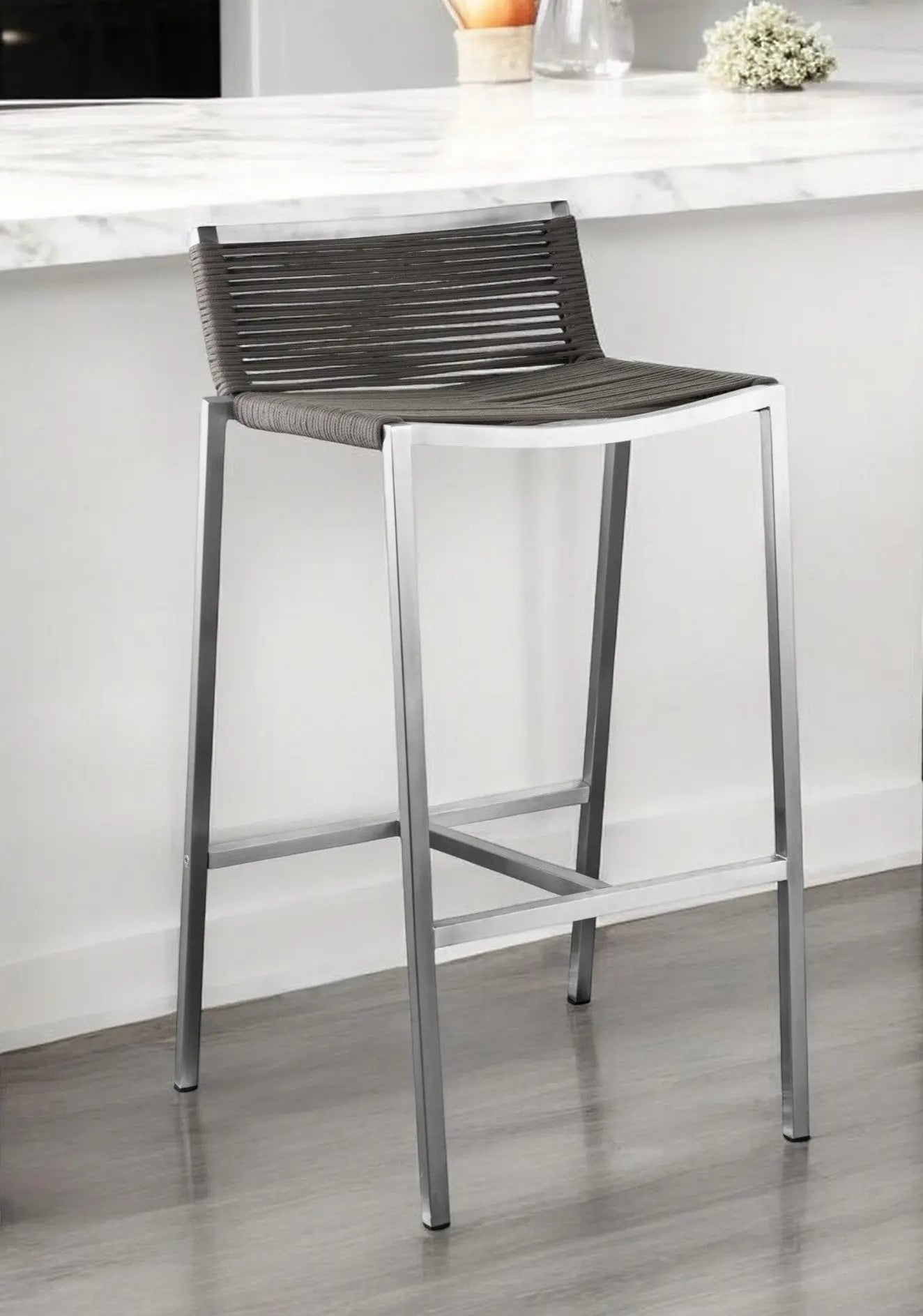 28" Brown And Silver Stainless Steel Low Back Bar Height Bar Chair Homeroots Living Room