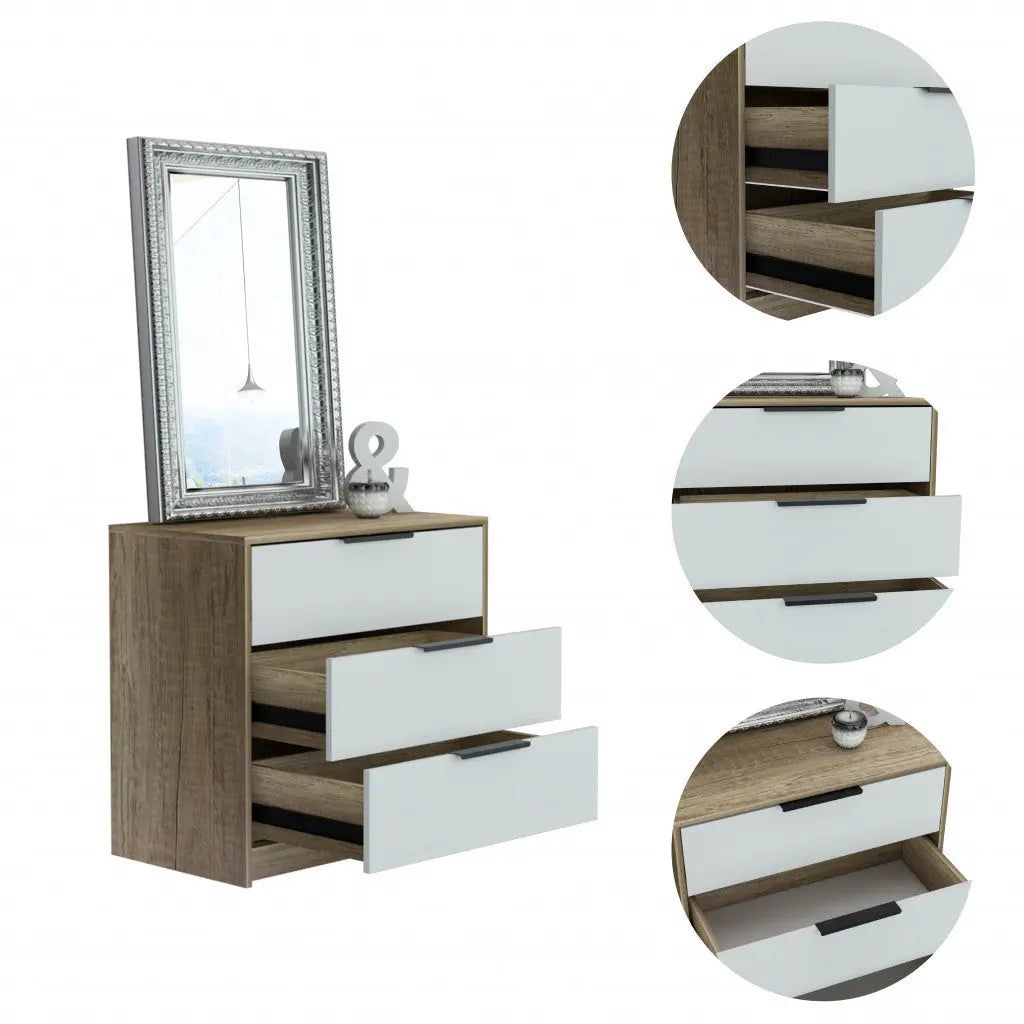 28" Brown And White Three Drawer Dresser - GreatEagleInc