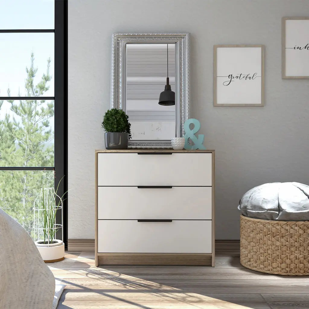 28" Brown And White Three Drawer Dresser - GreatEagleInc