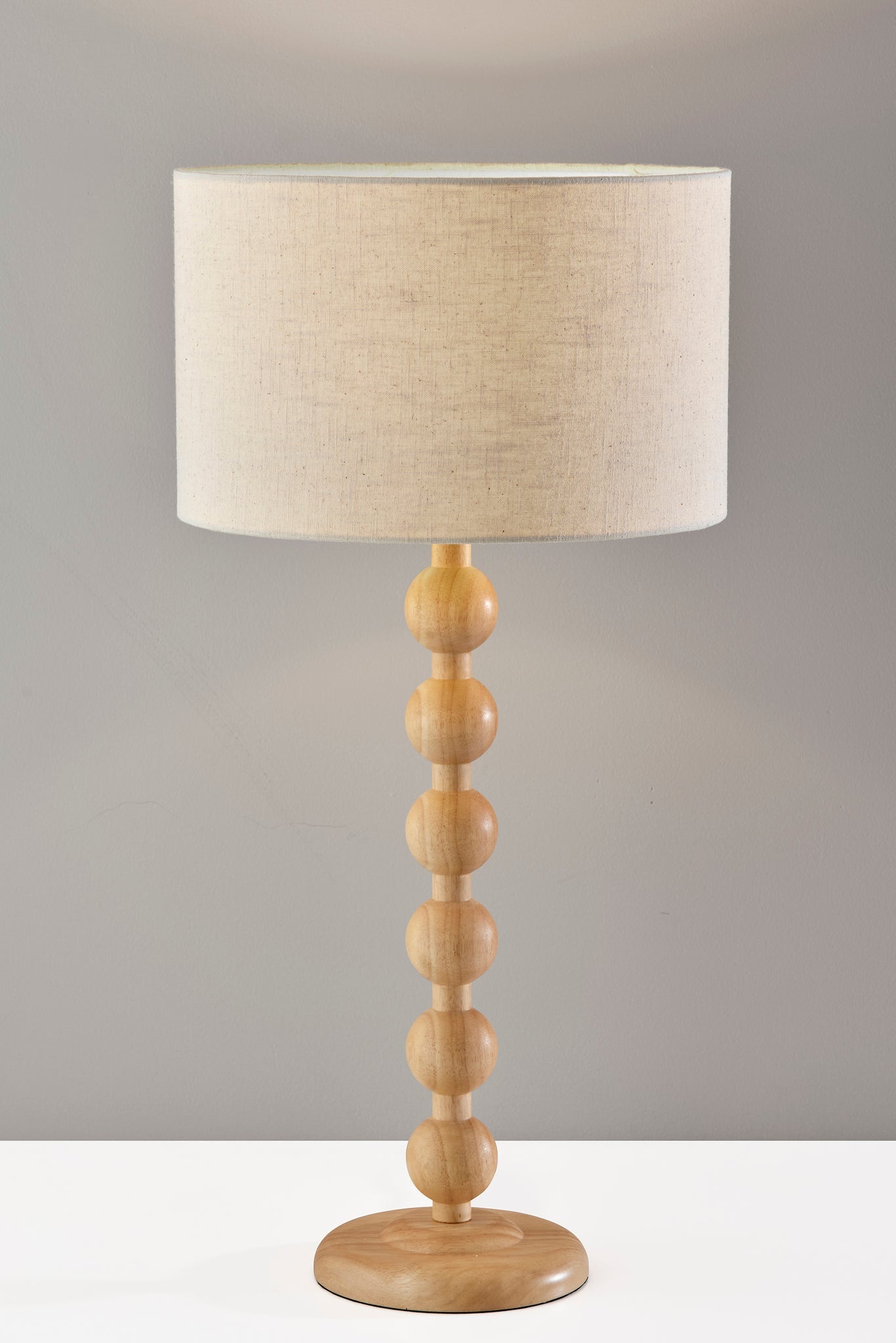 28" Brown Solid Wood Candlestick Table Lamp With Off White Drum Shade - GreatEagleInc