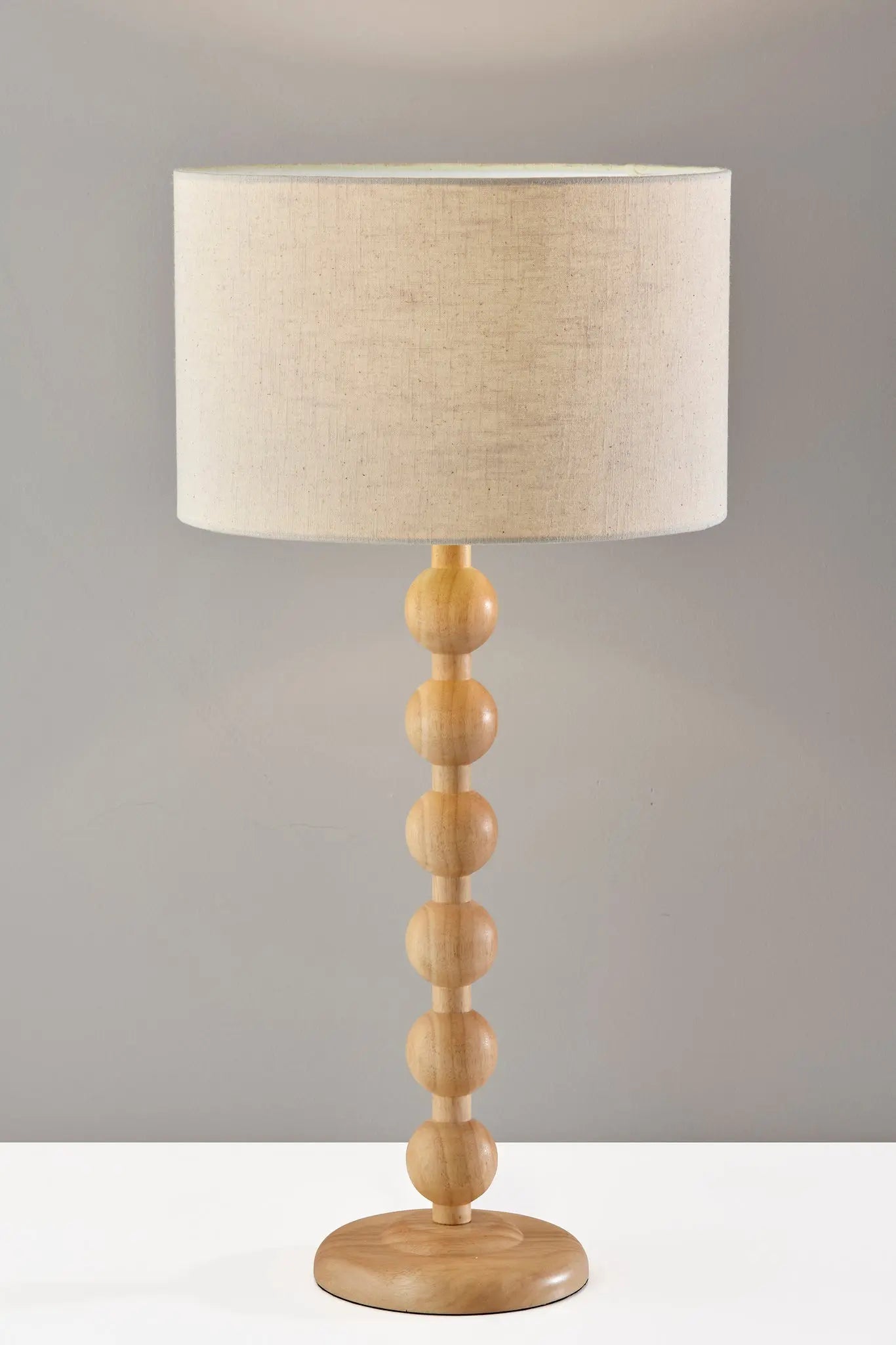 28" Brown Solid Wood Candlestick Table Lamp With Off White Drum Shade - GreatEagleInc