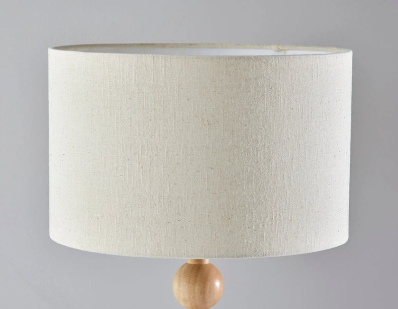 28" Brown Solid Wood Candlestick Table Lamp With Off White Drum Shade - GreatEagleInc