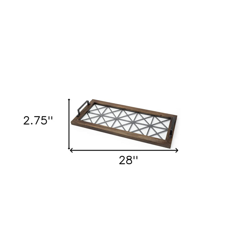 28" Brown Wood Indoor Outdoor Tray With Handles Homeroots Kitchen & Dining