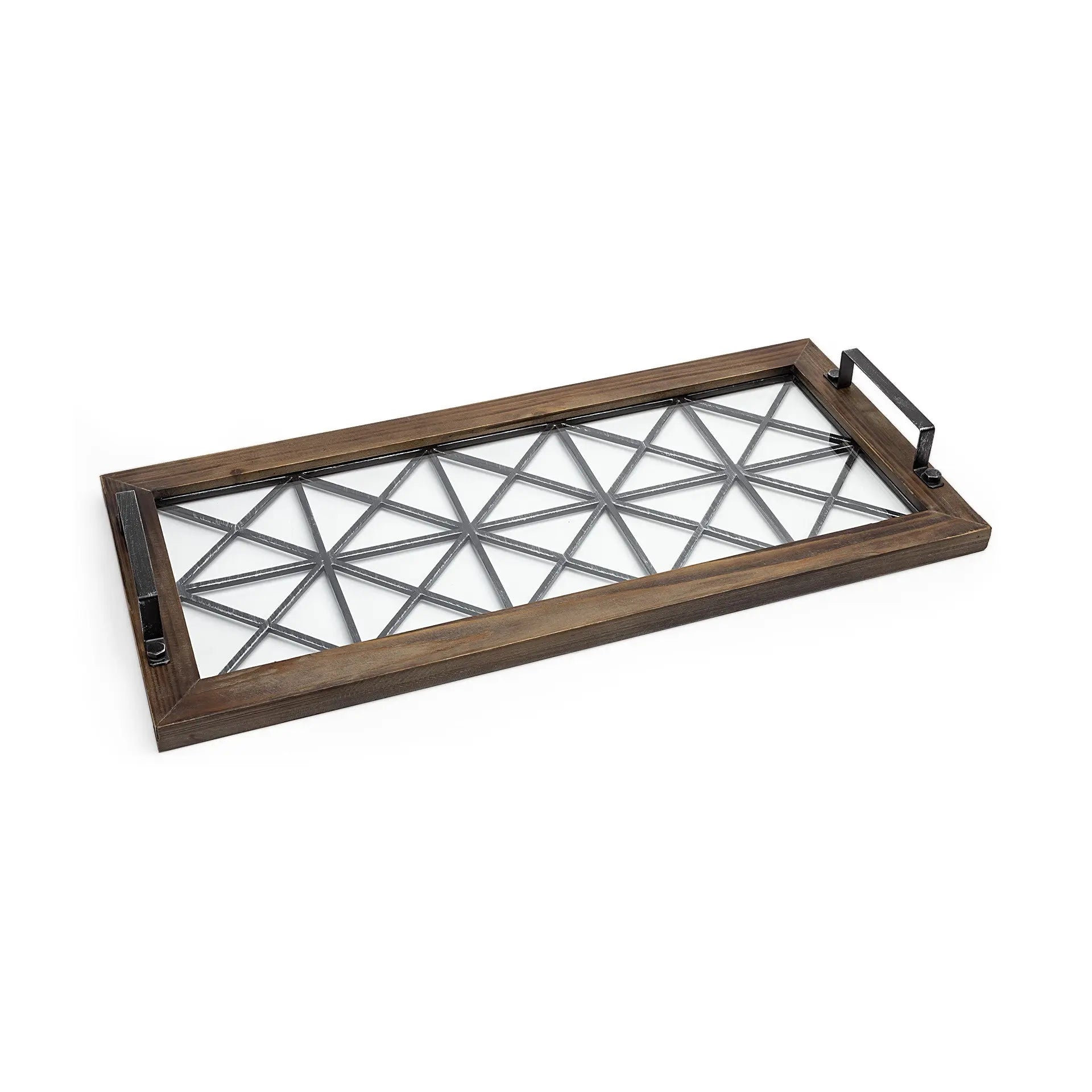 28" Brown Wood Indoor Outdoor Tray With Handles Homeroots Kitchen & Dining