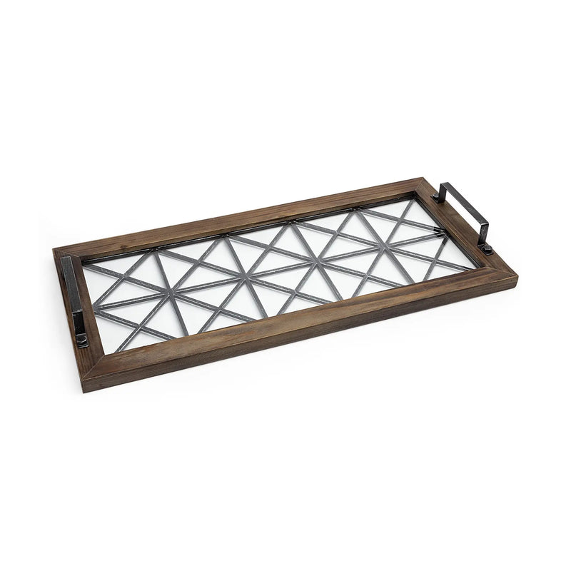 28" Brown Wood Indoor Outdoor Tray With Handles Homeroots Kitchen & Dining