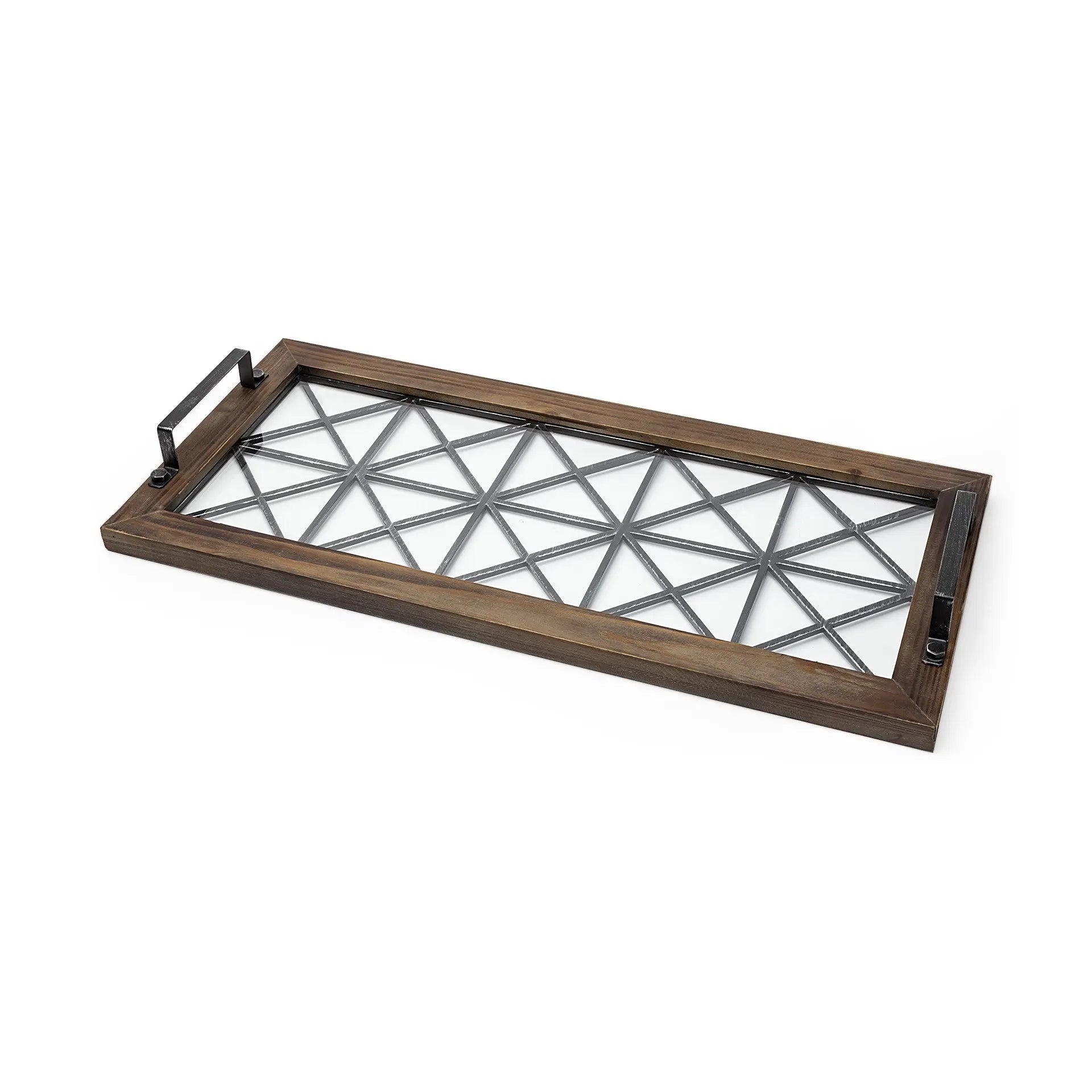 28" Brown Wood Indoor Outdoor Tray With Handles Homeroots Kitchen & Dining