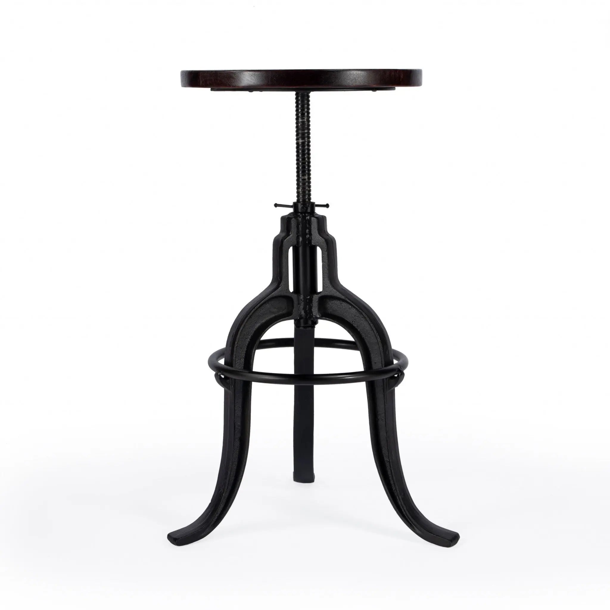 28" Brown and Black Manufactured Wood and Iron Backless Swivel Bar Chair Homeroots Living Room