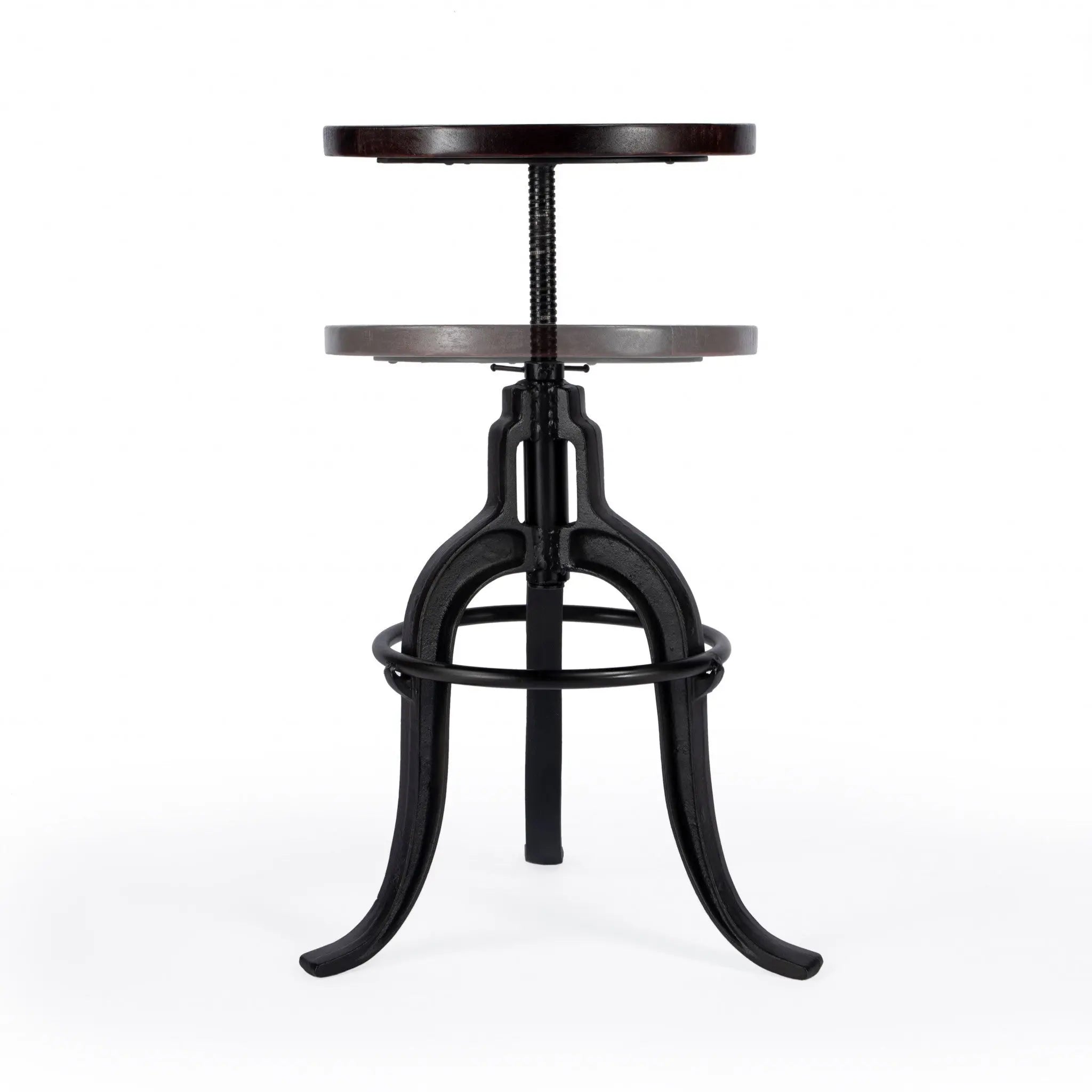 28" Brown and Black Manufactured Wood and Iron Backless Swivel Bar Chair Homeroots Living Room