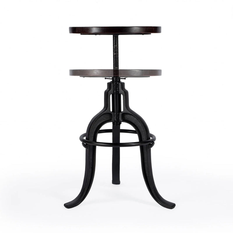28" Brown and Black Manufactured Wood and Iron Backless Swivel Bar Chair Homeroots Living Room