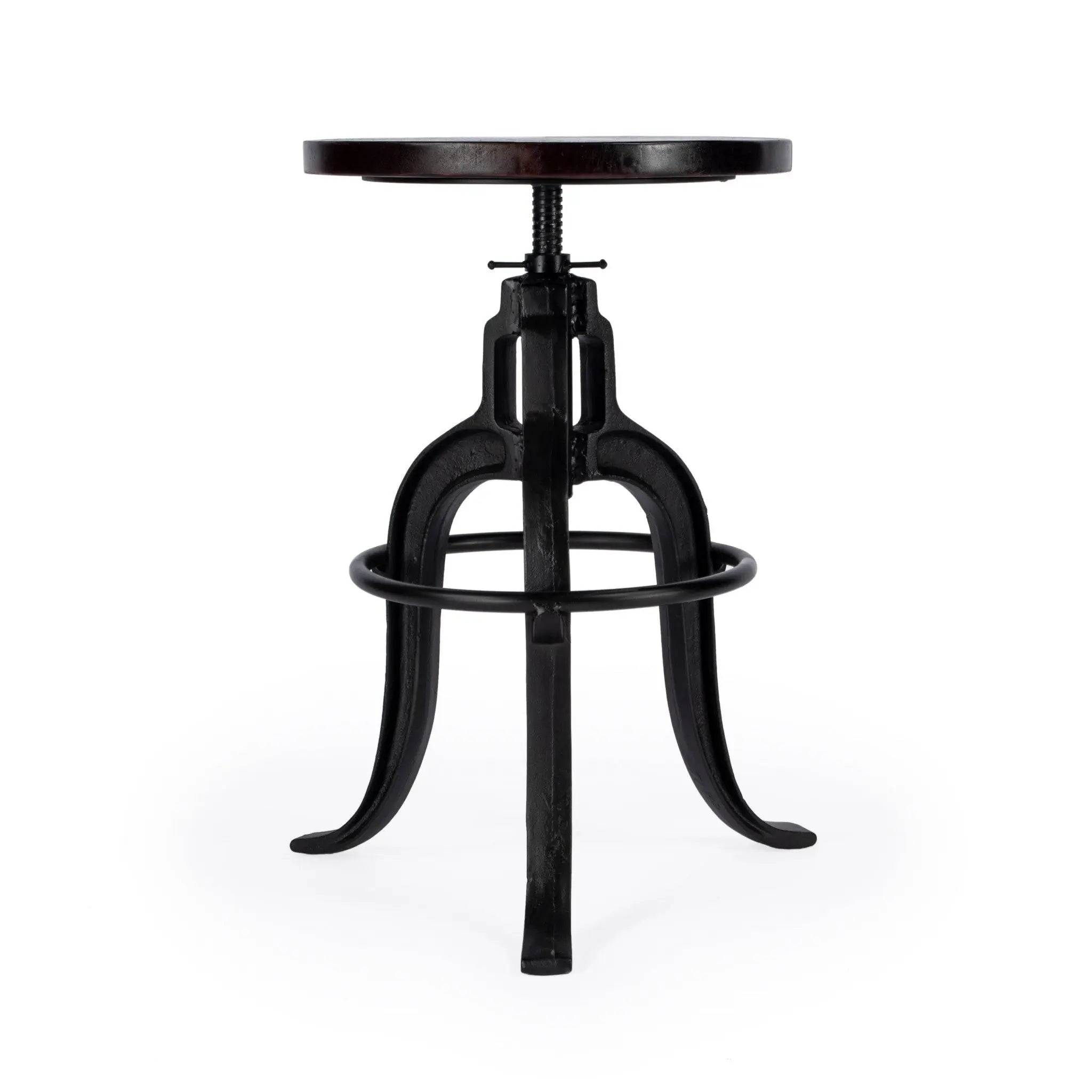 28" Brown and Black Manufactured Wood and Iron Backless Swivel Bar Chair Homeroots Living Room