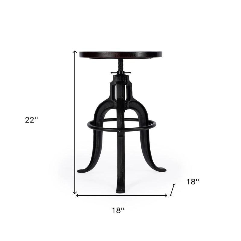 28" Brown and Black Manufactured Wood and Iron Backless Swivel Bar Chair Homeroots Living Room