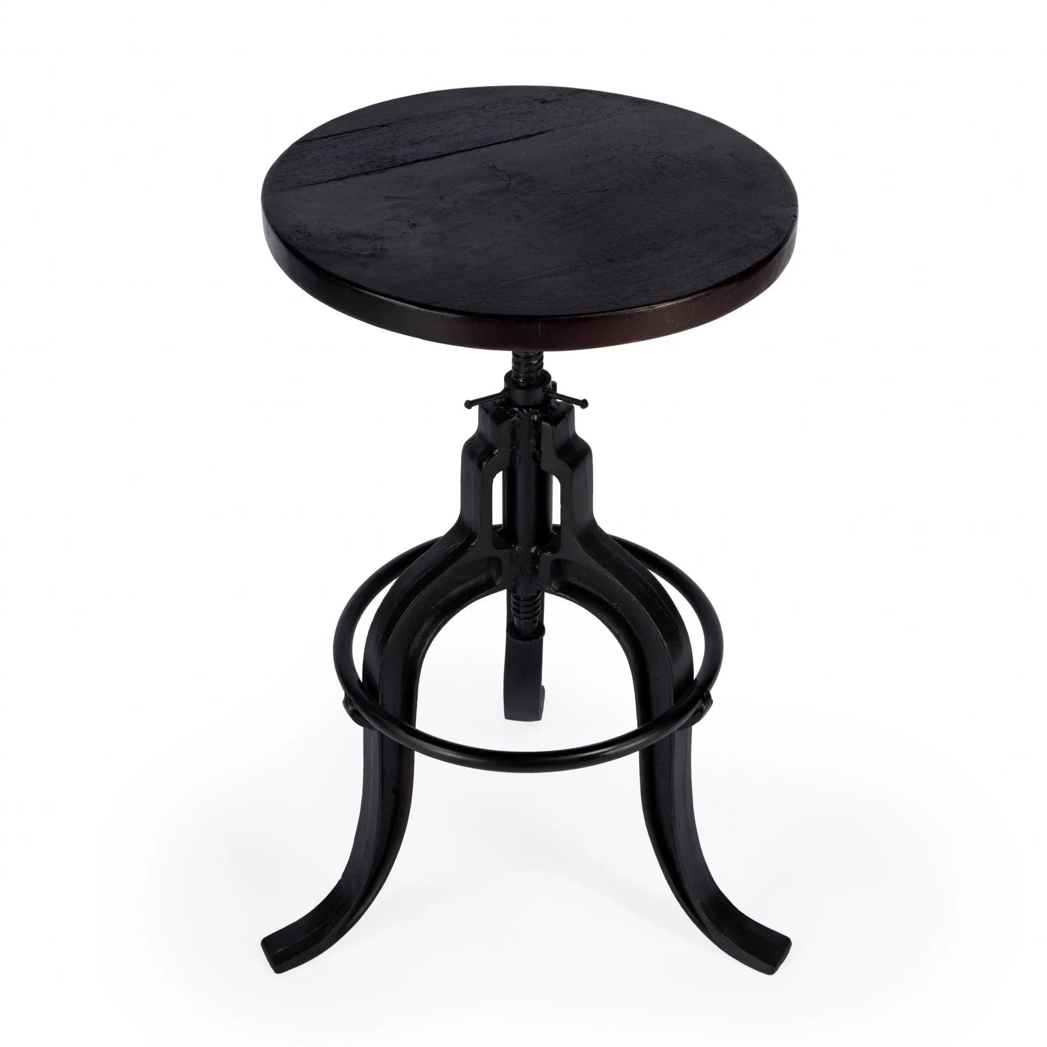 28" Brown and Black Manufactured Wood and Iron Backless Swivel Bar Chair Homeroots Living Room