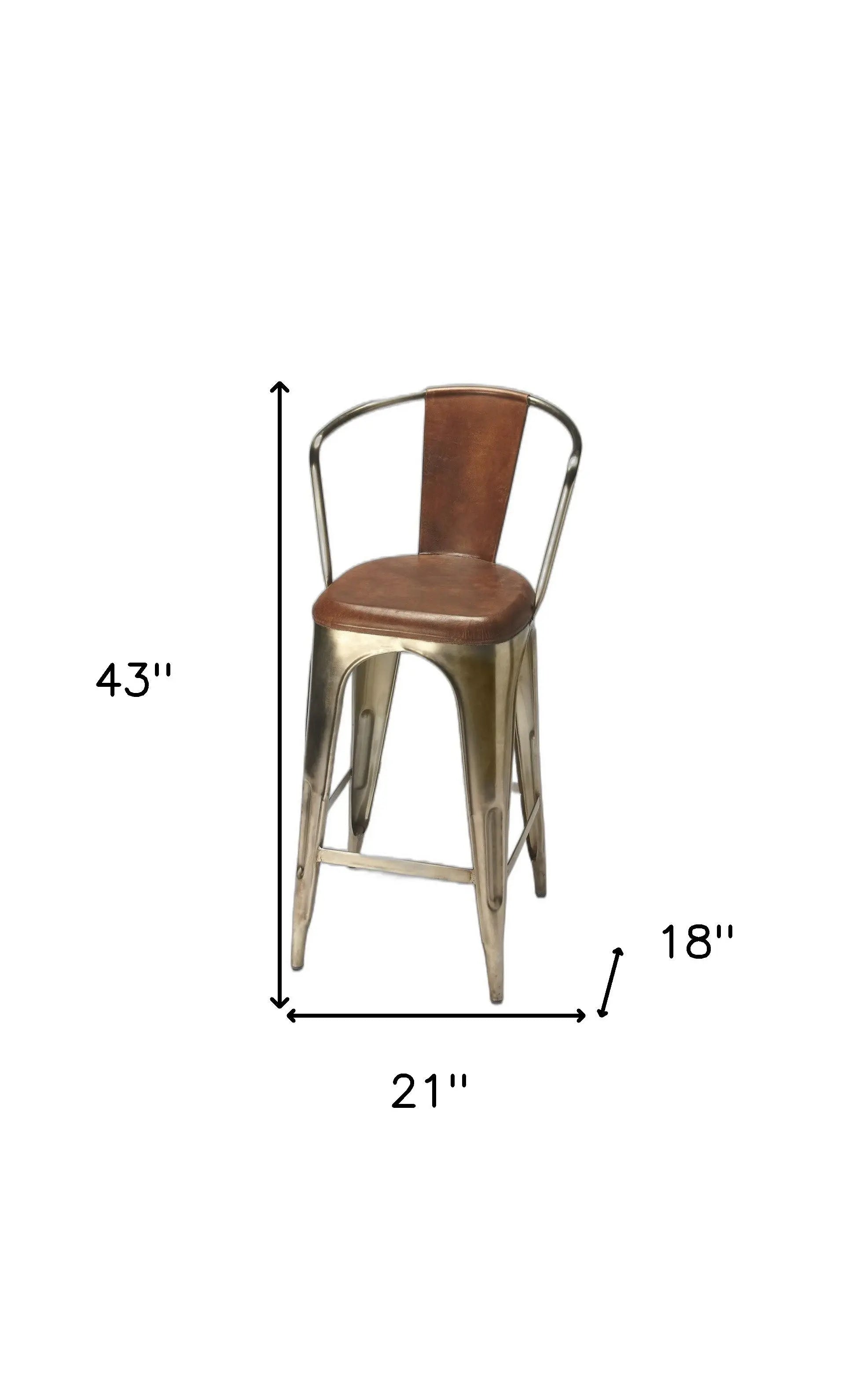 28" Brown and Gold Iron Bar Chair Homeroots Living Room