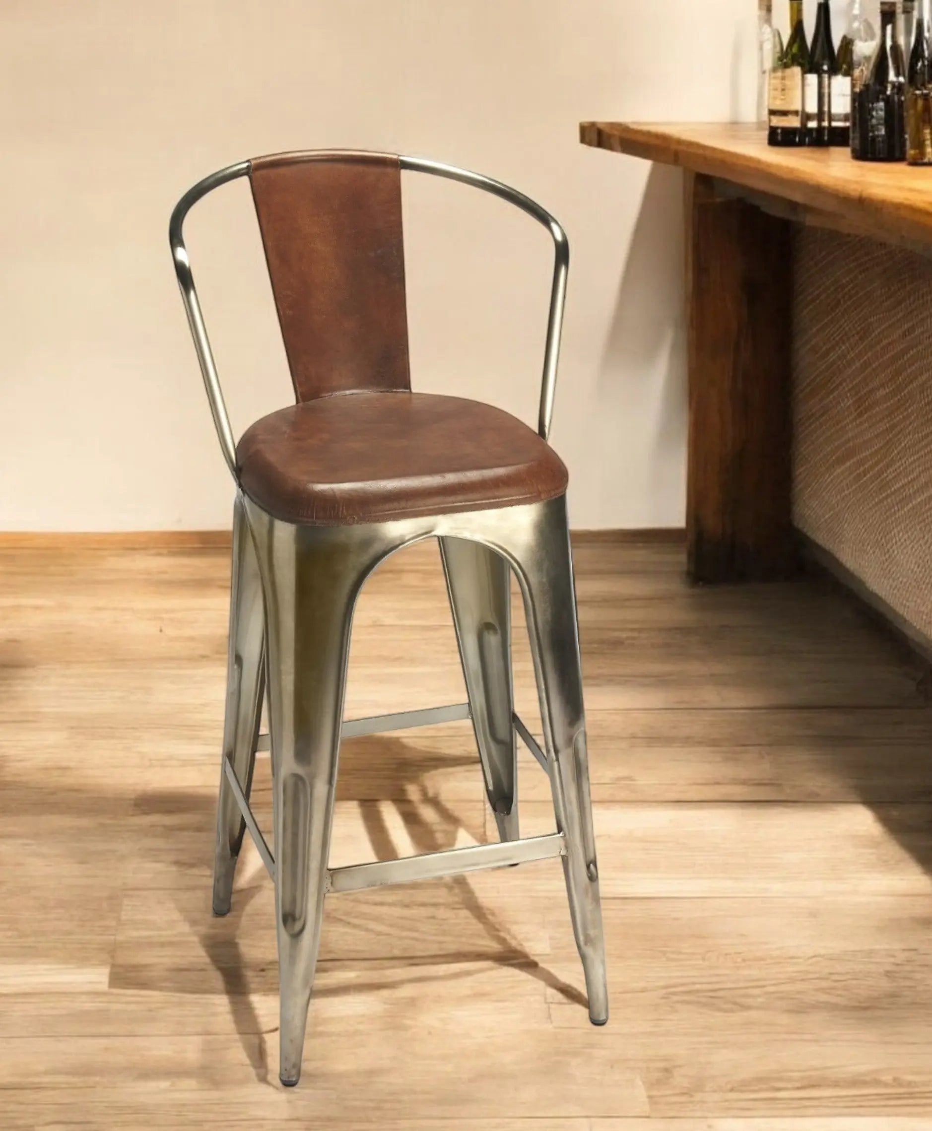 28" Brown and Gold Iron Bar Chair Homeroots Living Room