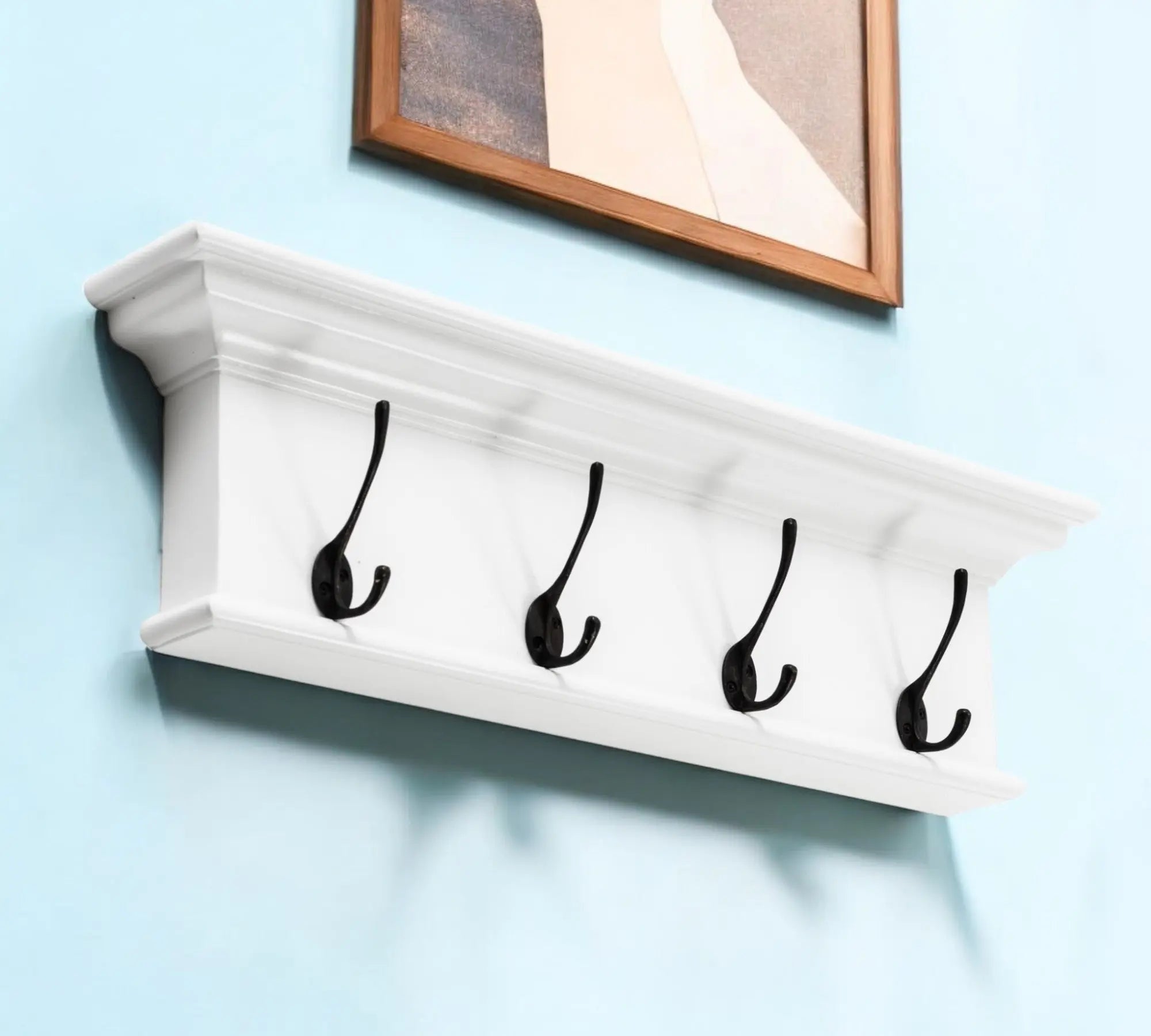 28" Classic White Wood Four Hook Hanging Coat Rack Homeroots Organization