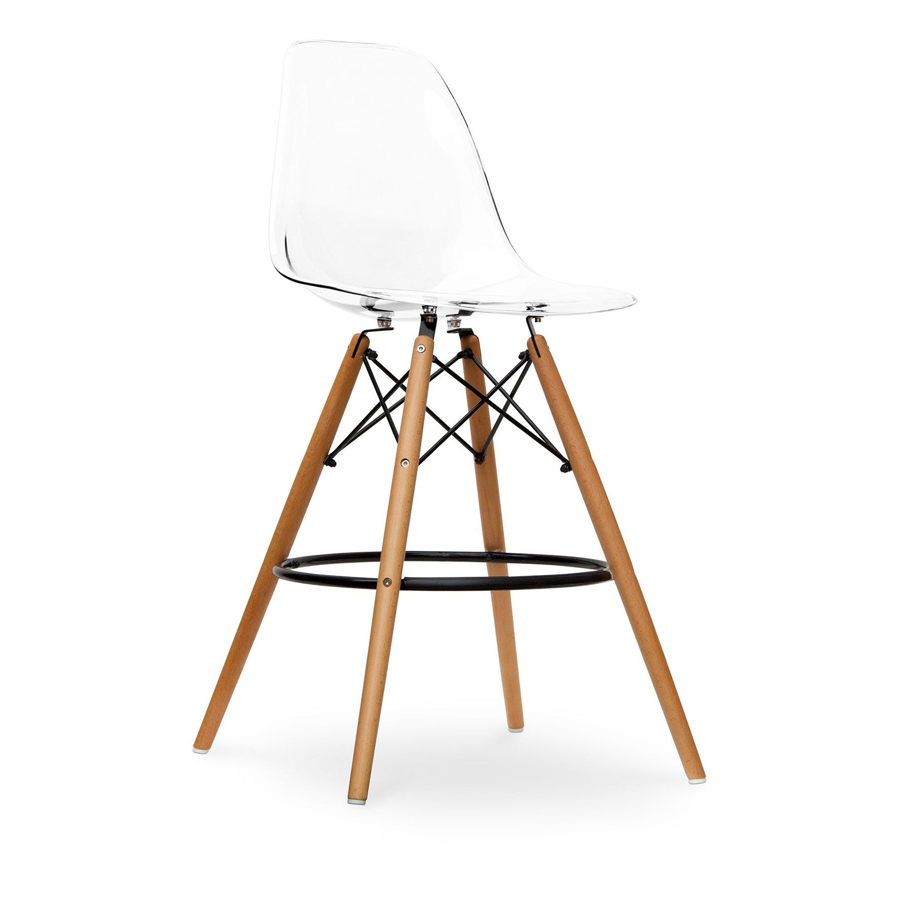 28" Clear And Brown Acrylic And Solid Wood Counter Height Bar Chair Homeroots Living Room