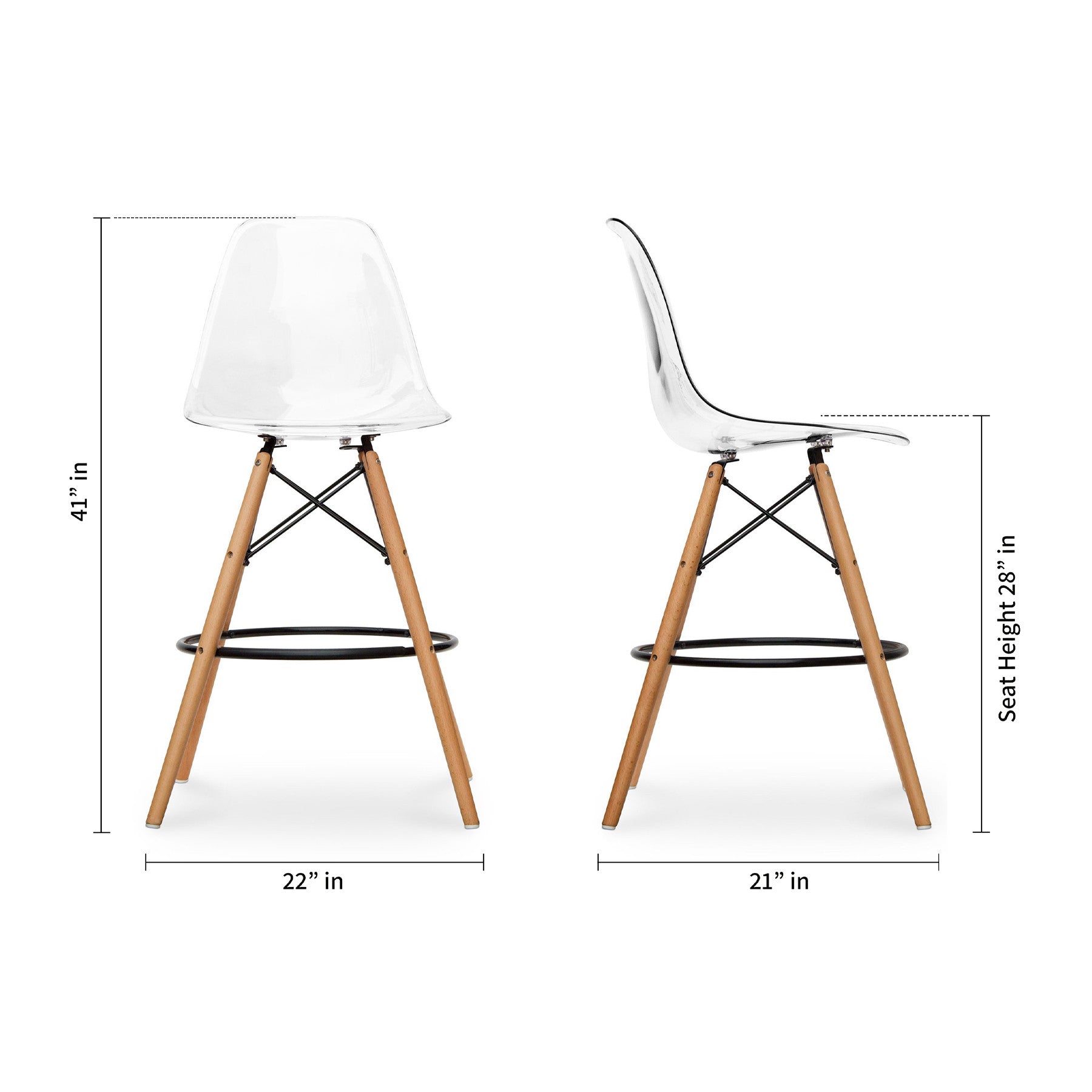 28" Clear And Brown Acrylic And Solid Wood Counter Height Bar Chair Homeroots Living Room
