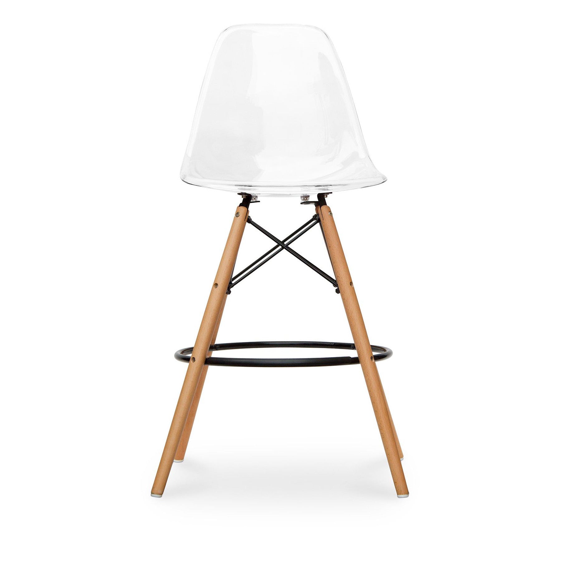 28" Clear And Brown Acrylic And Solid Wood Counter Height Bar Chair Homeroots Living Room