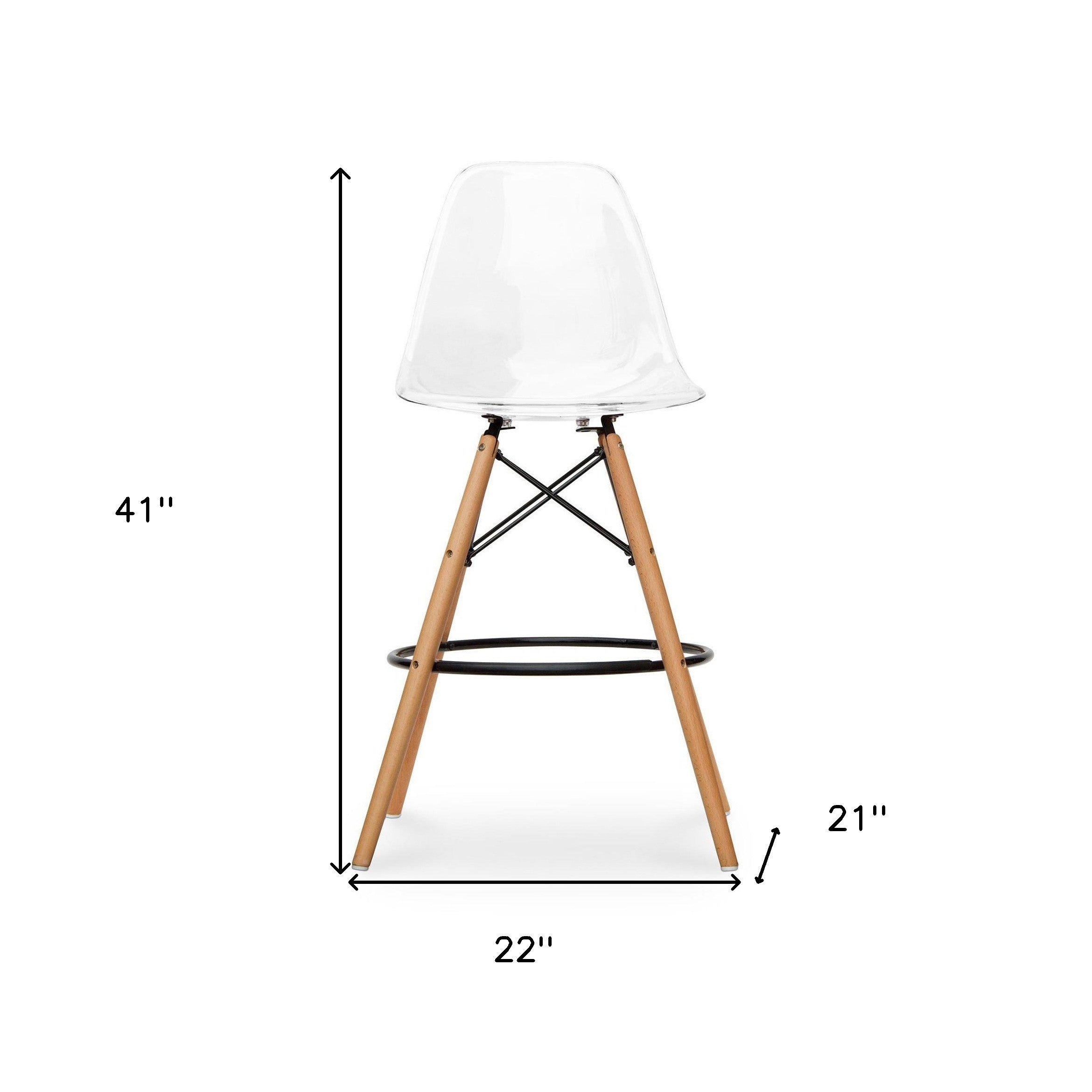 28" Clear And Brown Acrylic And Solid Wood Counter Height Bar Chair Homeroots Living Room