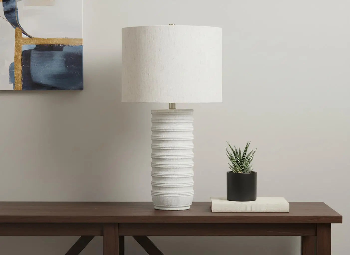 28" Cream Cylinder Table Lamp With Cream Drum Shade Homeroots Lighting
