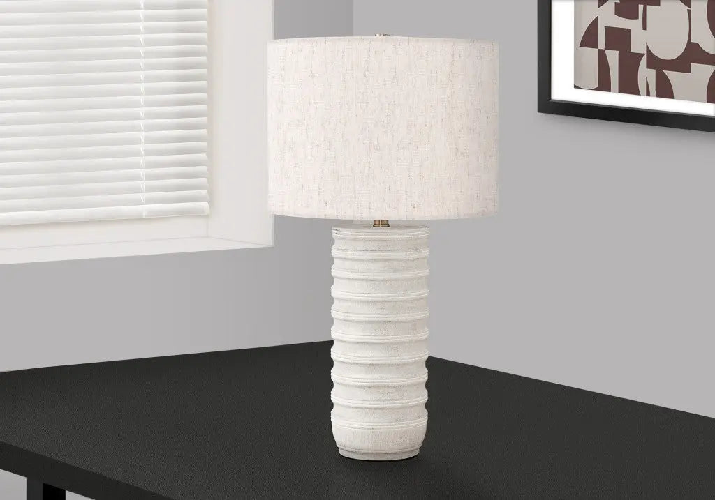 28" Cream Cylinder Table Lamp With Cream Drum Shade Homeroots Lighting