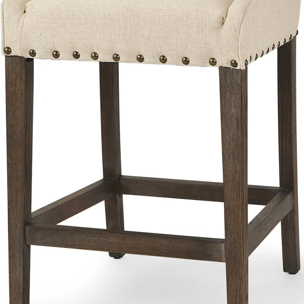 28" Cream and Brown Fabric and Solid Wood Counter Height Bar Chair Homeroots Living Room