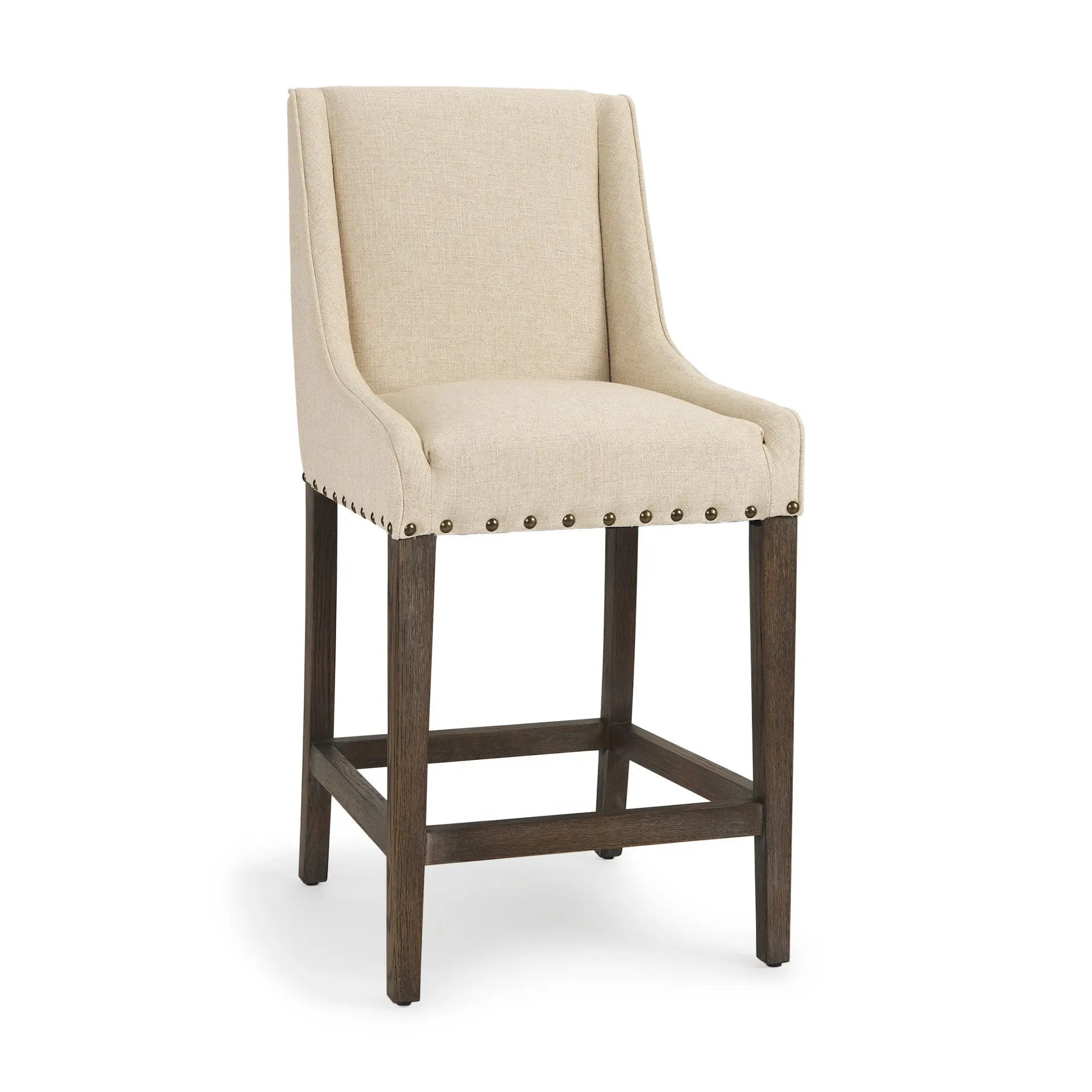 28" Cream and Brown Fabric and Solid Wood Counter Height Bar Chair Homeroots Living Room
