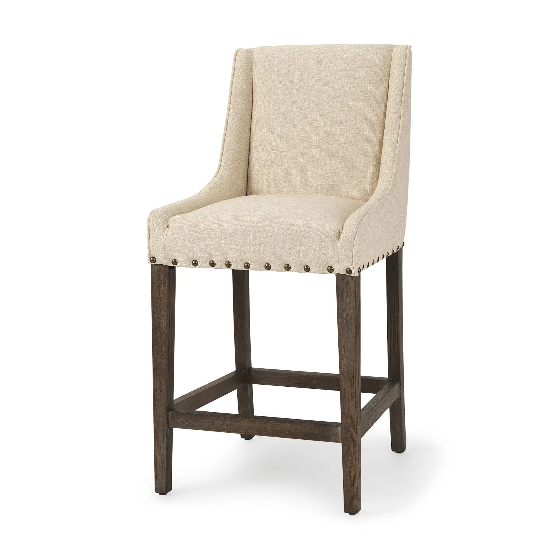 28" Cream and Brown Fabric and Solid Wood Counter Height Bar Chair Homeroots Living Room