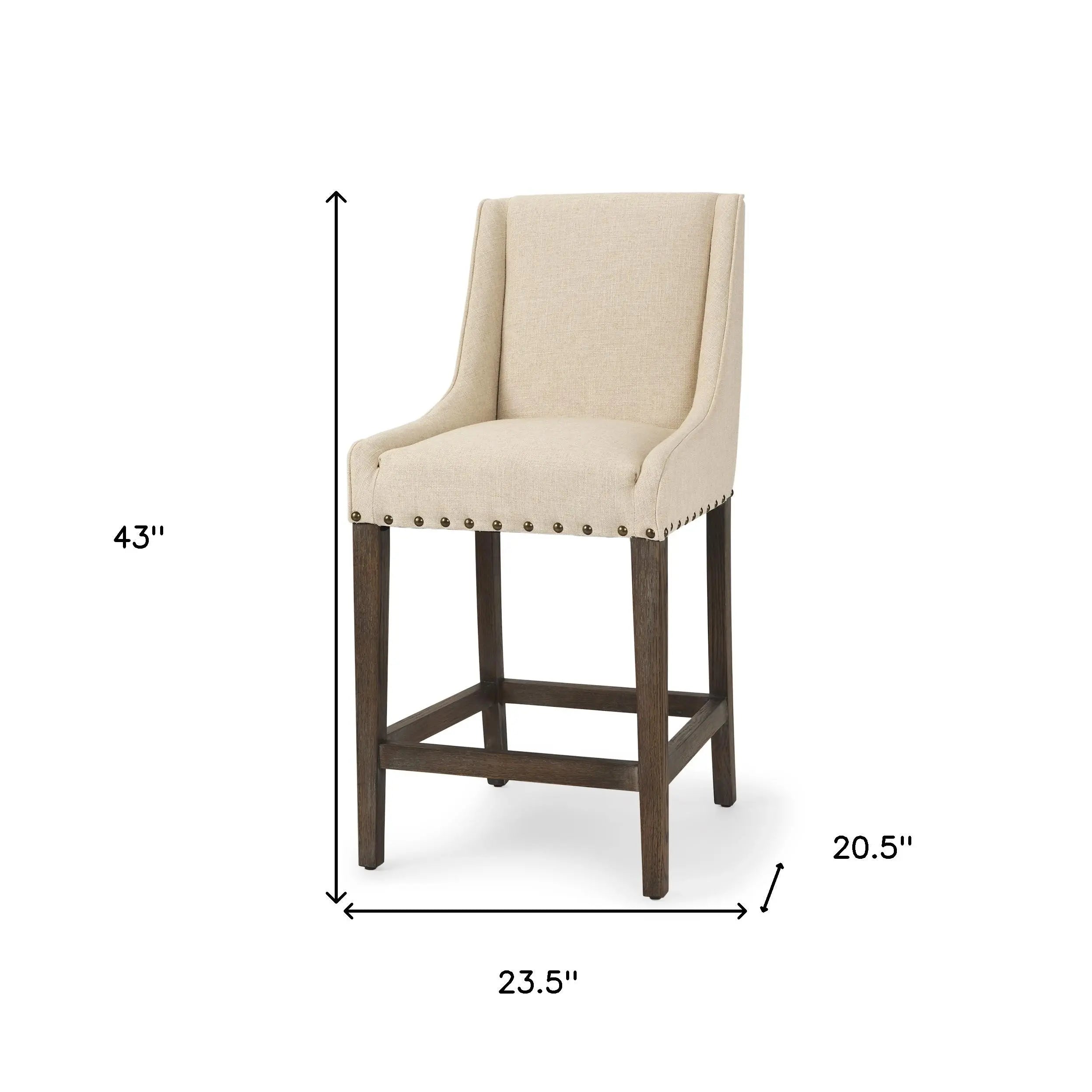 28" Cream and Brown Fabric and Solid Wood Counter Height Bar Chair Homeroots Living Room