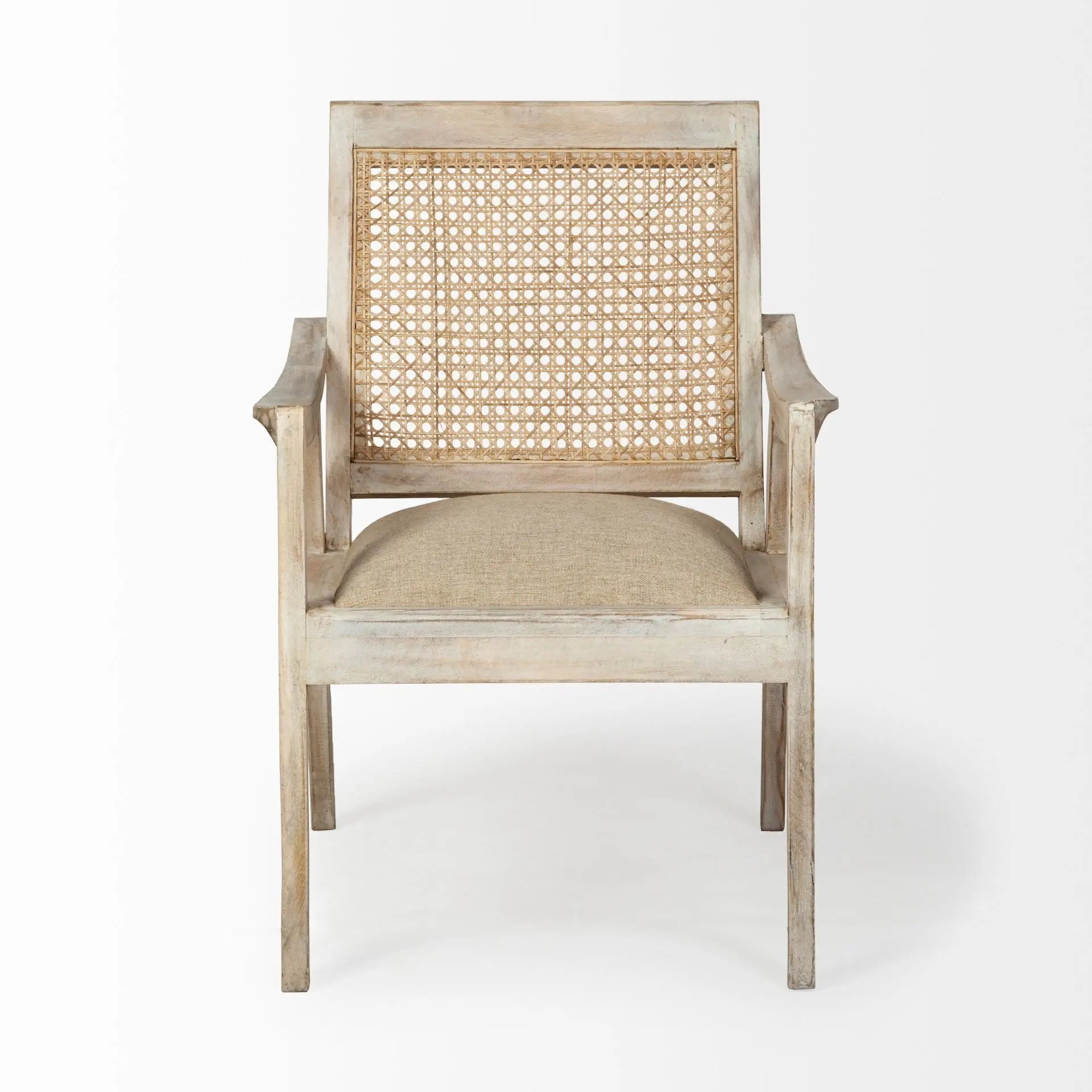 28" Cream and Natural Fabric Distressed Arm Chair - GreatEagleInc