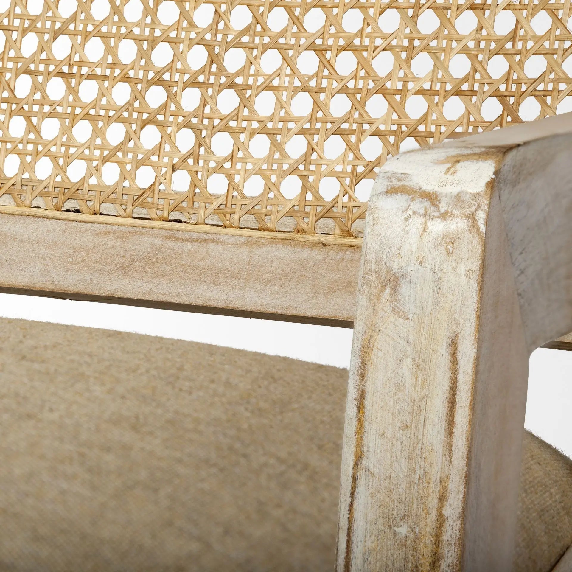28" Cream and Natural Fabric Distressed Arm Chair - GreatEagleInc