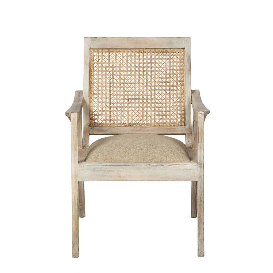 28" Cream and Natural Fabric Distressed Arm Chair - GreatEagleInc