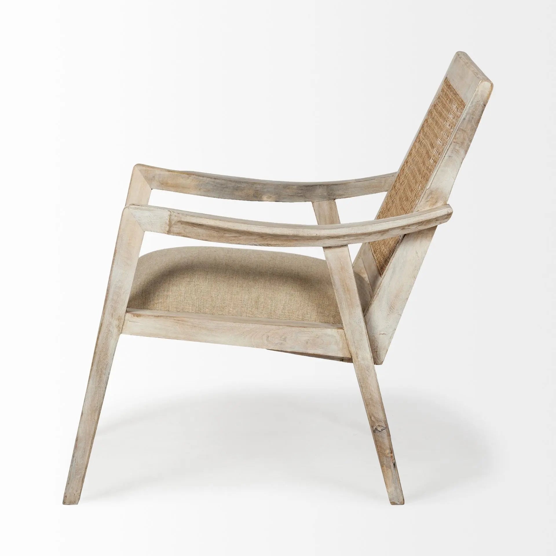 28" Cream and Natural Fabric Distressed Arm Chair - GreatEagleInc