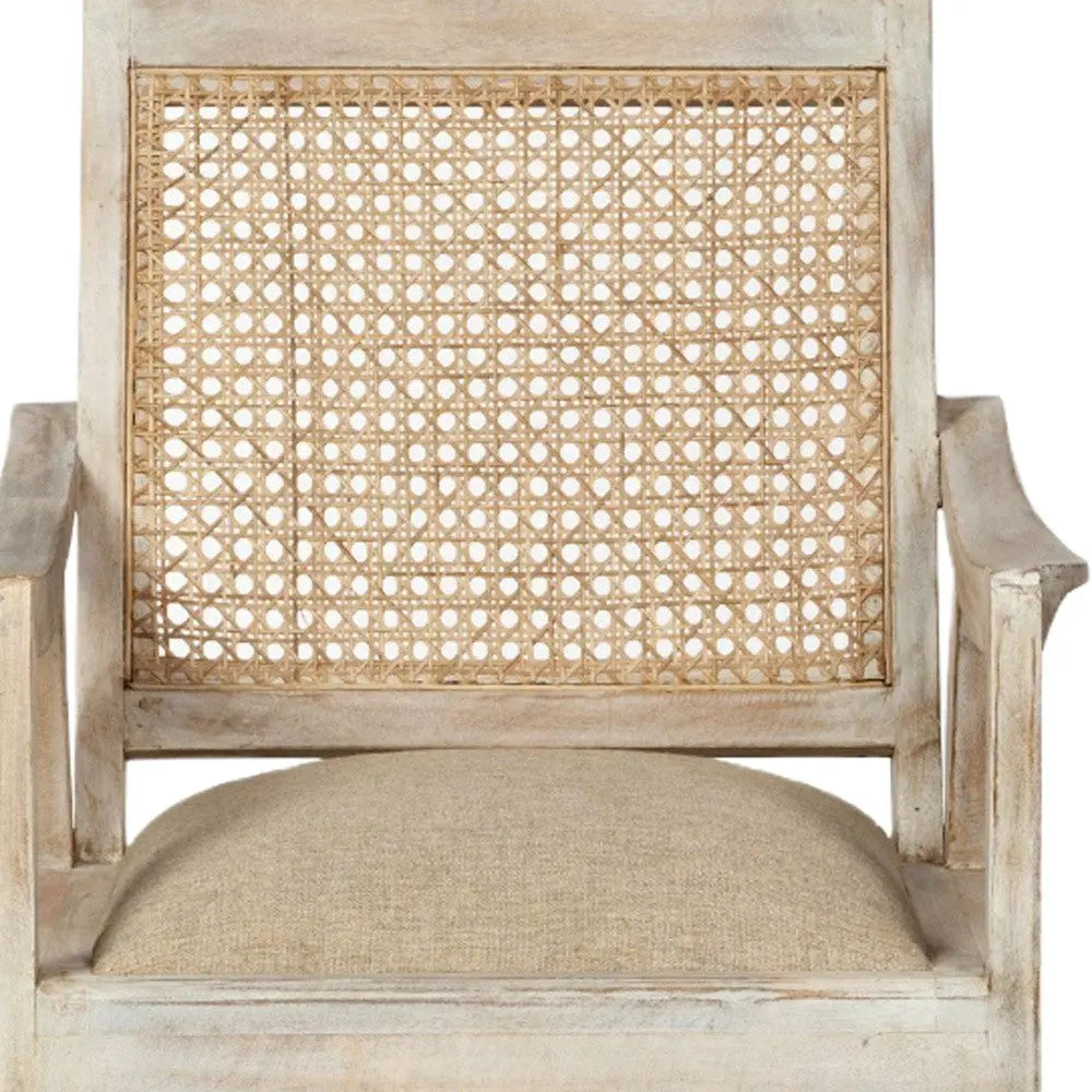 28" Cream and Natural Fabric Distressed Arm Chair - GreatEagleInc