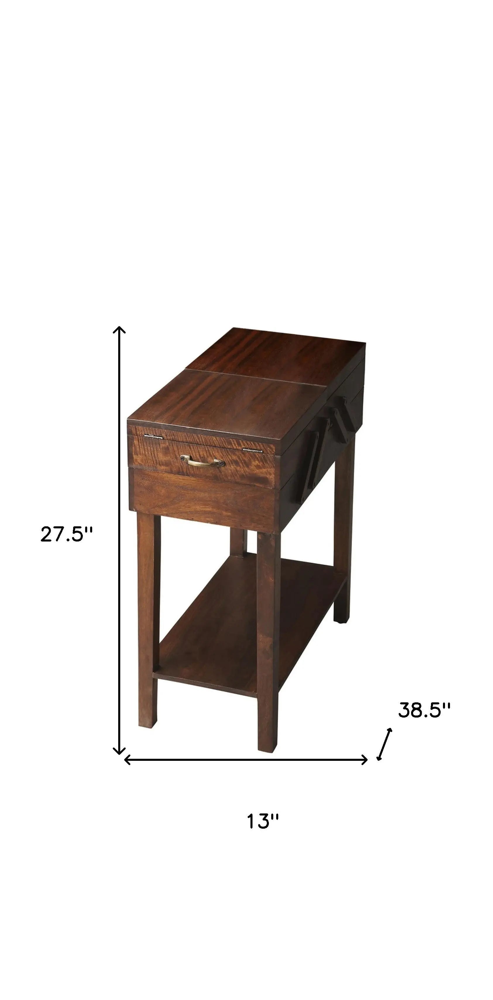 28" Dark Brown Solid Wood Rectangular End Table With Drawer And Shelf Homeroots Living Room