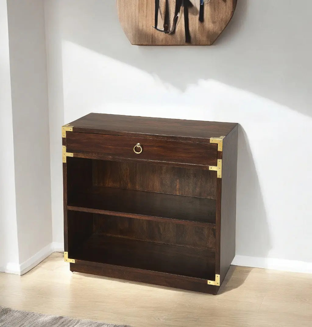 28" Dark Brown Wood Two Tier Bookcase with A Drawer Homeroots Office