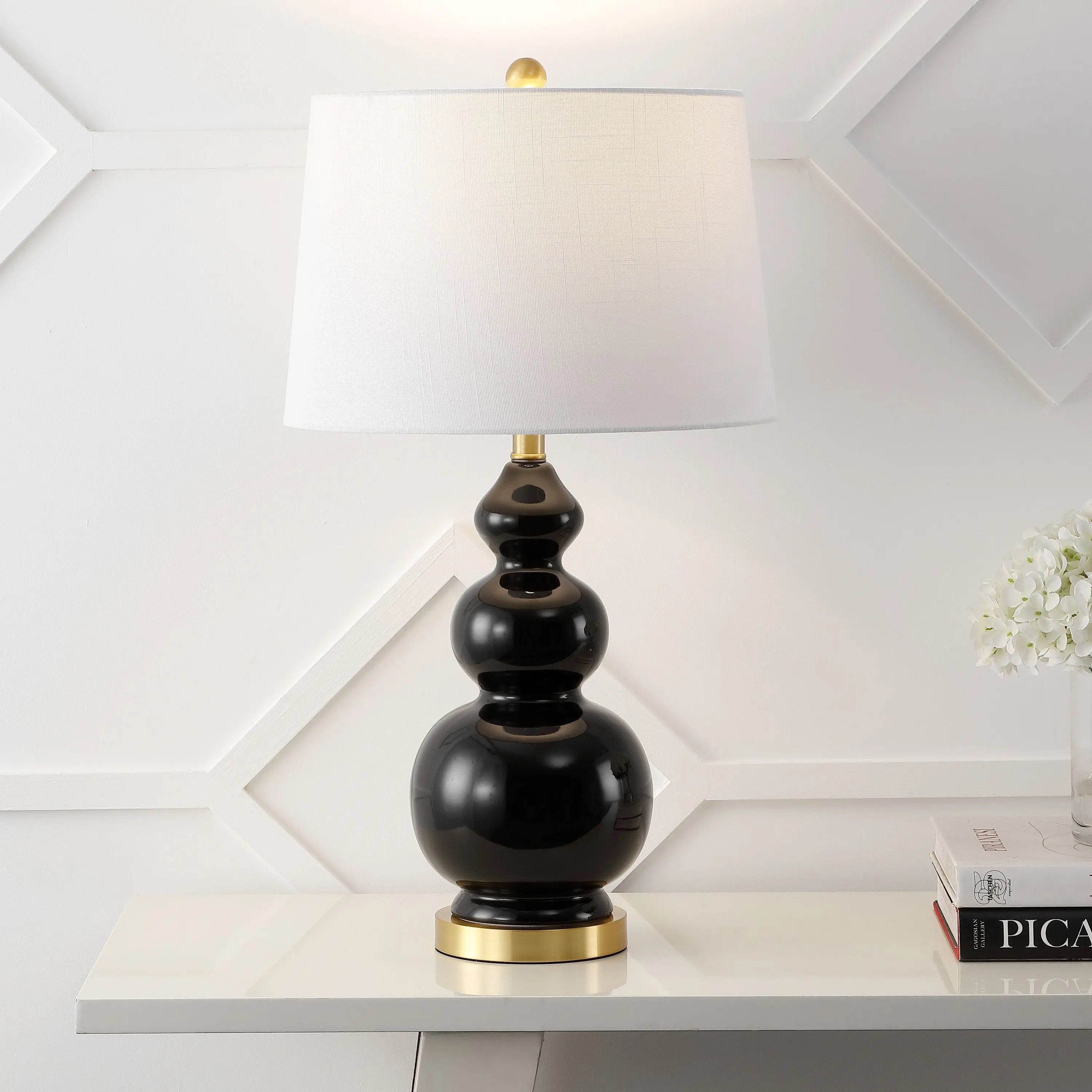 28" Gold Novelty Table Lamp With Drum Shade Homeroots Lighting
