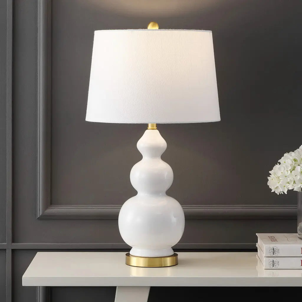 28" Gold Novelty Table Lamp With Drum Shade Homeroots Lighting