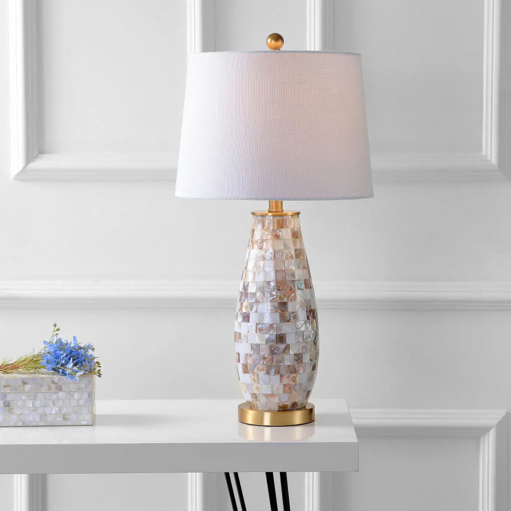 28" Gold Novelty Table Lamp With Drum Shade Homeroots Lighting
