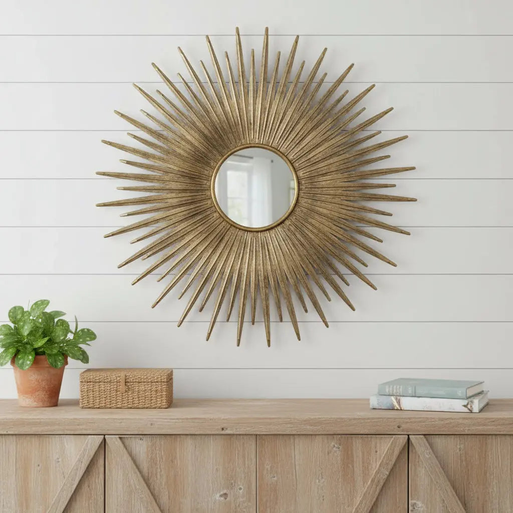 28" Gold Sunburst Iron Framed Accent Mirror Homeroots Bed & Bath