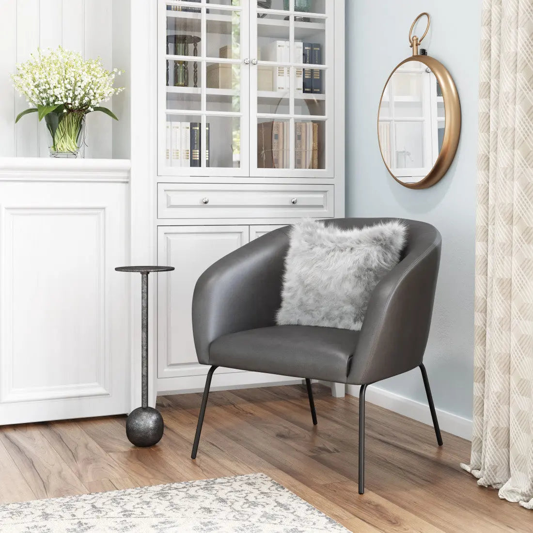 28" Gray And Black Faux Leather And Upholstered Club Chair Homeroots Living Room